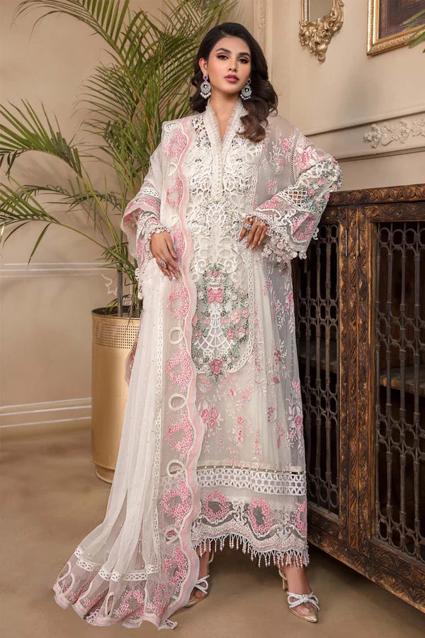 Mannat Code 006 White Color Georgette Heavy Emboridery Frill Worked Pa