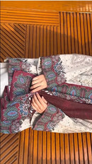 Elegant Pakistani Lawn Suit Paired With A Rich Maroon Dupatta
