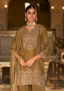 Royal Olive Coord Silk Embroidered Farshi Suit