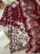 Maroon Floral Printed Pakistani Suits