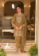 Royal Olive Coord Silk Embroidered Farshi Suit