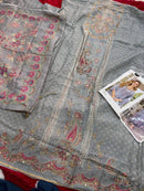 Mehbboob Tex 1747 Pure Viscose Maslin Digital Print Suit with Aari Handwork