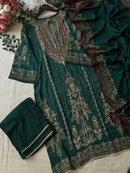 Premium Green Muslin Gold Embroidery Suits