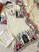 Festive Wear Muslin Pakistani Suit with Floral Border Dupatta