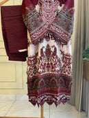 AL Zohaib 1287 C Maroon Cotton Embrodairy Floral Pakistani Suits