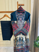 AL Zohaib 1287 A Blue Cotton Embrodairy Floral Pakistani Suits