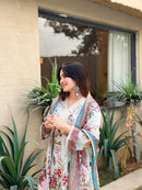 Embroidered Cotton Pakistani Suit with Floral Dupatta