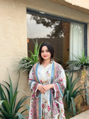 Embroidered Cotton Pakistani Suit with Floral Dupatta
