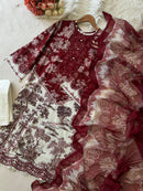 Maroon Floral Printed Pakistani Suits