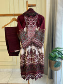 AL Zohaib 1287 C Maroon Cotton Embrodairy Floral Pakistani Suits