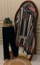 Luxury Black Muslin Printed & Embroidered Unstitched Salwar Suit