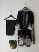 Elegant Black Pure Cotton Heavy Patch Work Pakistani Suit