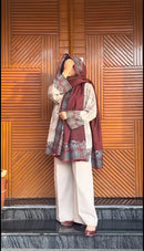 Elegant Pakistani Lawn Suit Paired With A Rich Maroon Dupatta