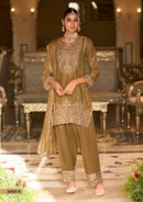 Royal Olive Coord Silk Embroidered Farshi Suit