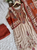 Premium Muslin Pakistani Embroidered Salwar Suit With Printed Dupatta