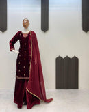 LG 2033 Luxury Velvet Top & Plazzo Set with Embroidery | Best Winter Wear