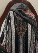 Luxury Black Muslin Printed & Embroidered Unstitched Salwar Suit