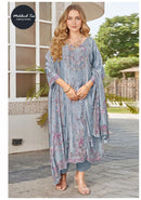 Mehbboob Tex 1747 Pure Viscose Maslin Digital Print Suit with Aari Handwork