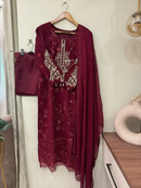 Luxury Maroon Embroidered Pakistani Suits
