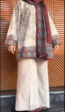 Elegant Pakistani Lawn Suit Paired With A Rich Maroon Dupatta