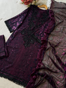 Purple Cotton Printed Suit Set with Black Embroidery