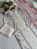 Premium White Pakistani Embroidered Cotton Suit with Printed Dupatta