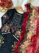 Black Printed Floral Casual Pakistani Suits