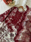 Maroon Floral Printed Pakistani Suits