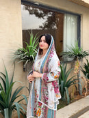 Embroidered Cotton Pakistani Suit with Floral Dupatta