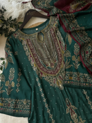 Premium Green Muslin Gold Embroidery Suits