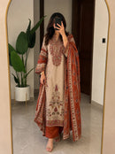 Premium Muslin Pakistani Embroidered Salwar Suit With Printed Dupatta