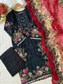 Black Printed Floral Casual Pakistani Suits