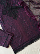 Purple Cotton Printed Suit Set with Black Embroidery