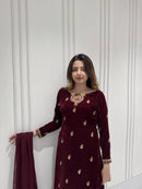 LG 2033 Luxury Velvet Top & Plazzo Set with Embroidery | Best Winter Wear