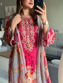 Floral Printed Embroidered Pakistani Casual Suit
