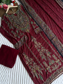 Premium Pure Viscose Maslin Digital Print Pakistani Suit with Hand Work