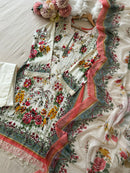 White Floral Printed Casual Cotton Suit