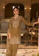 Royal Olive Coord Silk Embroidered Farshi Suit