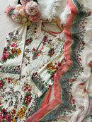 White Floral Printed Casual Cotton Suit
