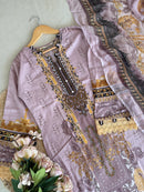 Ayraa Elegance Mauve & Mustard Printed Lawn Suit