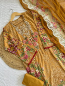 Mustard Yellow Digital Floral Print Cotton Suit
