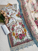 Pastel Floral Printed Lawn Cotton Suit with Lace & Tassel Detail