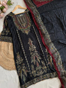 Black Premium Muslin Unstitched Pakistani Suit