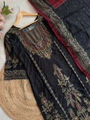 Black Premium Muslin Unstitched Pakistani Suit