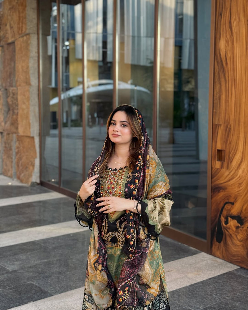 Al zohaib Az 1157 Pure Cotton Print Embroidery  Worked Pakistani Suits