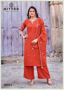 Mittoo Aaika Premium Viscose Embroidered Stitched Suit