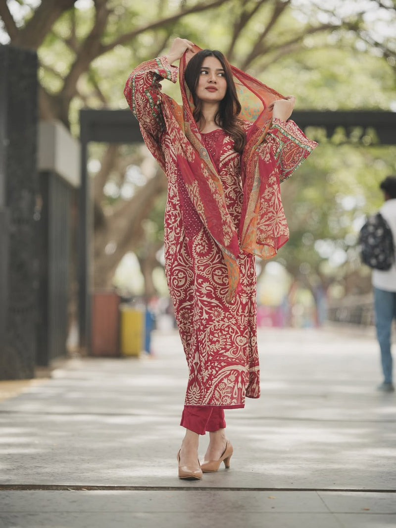 AZ 1282 Maroon Pure Cotton Print Pakistani Suits