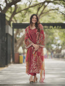 AZ 1282 Maroon Pure Cotton Print Pakistani Suits