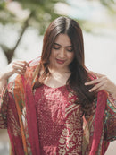 AZ 1282 Maroon Pure Cotton Print Pakistani Suits