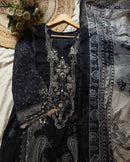 Elegant Black Embroidered Lawn Suit with Printed Dupatta